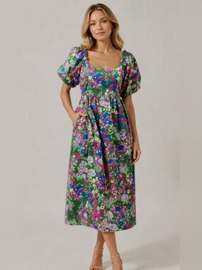 Sugarlips Green Floral Midi Dress